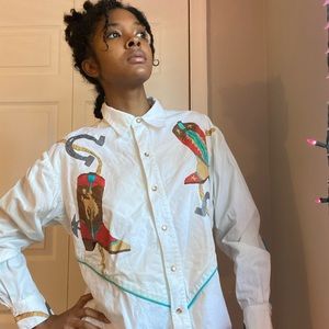 Vintage Painted Cowboy Button Up Shirt